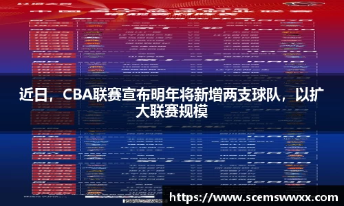 近日，CBA联赛宣布明年将新增两支球队，以扩大联赛规模